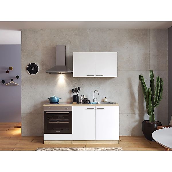 Respekta Küchenblock Merle 160 cm Weiß Eiche Sägerau Nachbildung günstig online kaufen