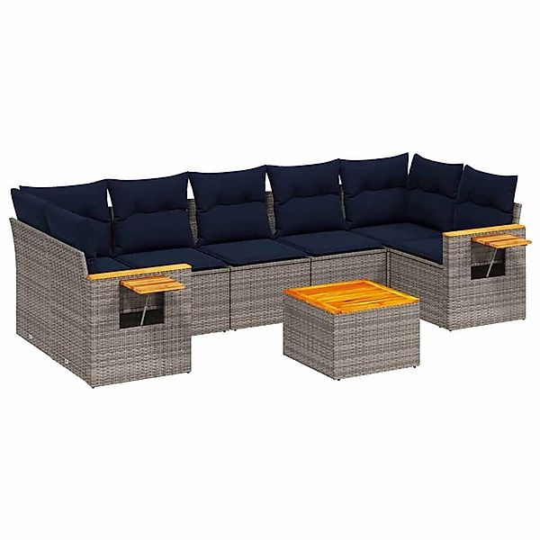 vidaXL 8-Tlg Garten-Sofagarnitur mit Kissen Grau Poly Rattan 3226656 günstig online kaufen