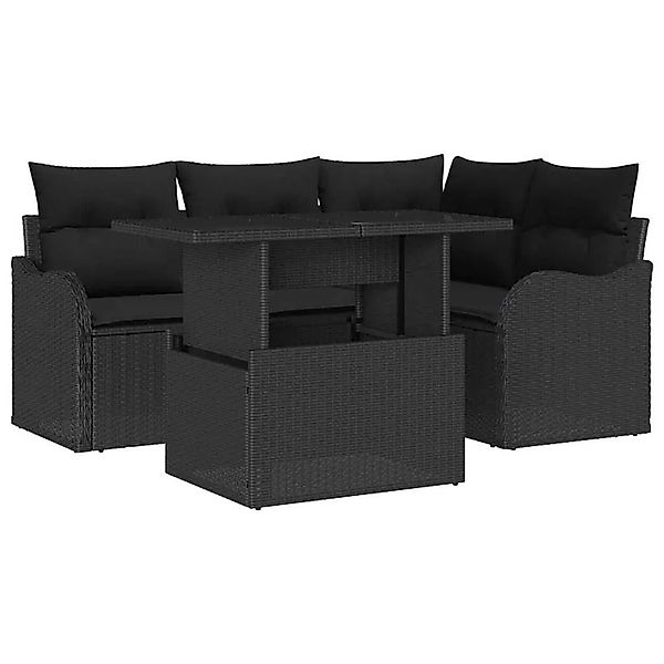 vidaXL Gartensofa-Set mit Kissen 5 Stk Schwarz Poly Rattan 3357196 günstig online kaufen