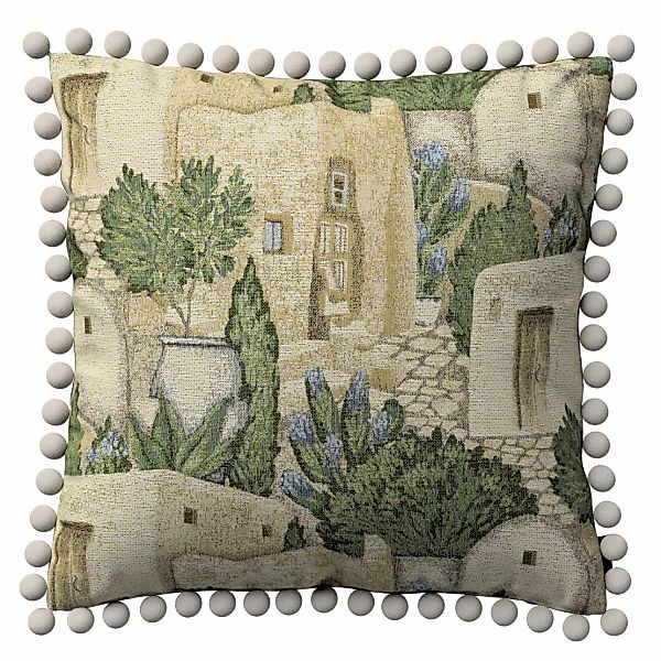 Kissenhülle Wera mit Bommeln, beige-grün, 45 x 45 cm, Intenso Premium (144- günstig online kaufen