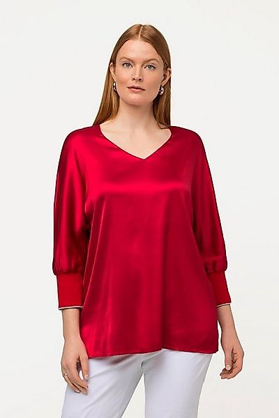 Ulla Popken Druckbluse Bluse Satin V-Ausschnitt günstig online kaufen