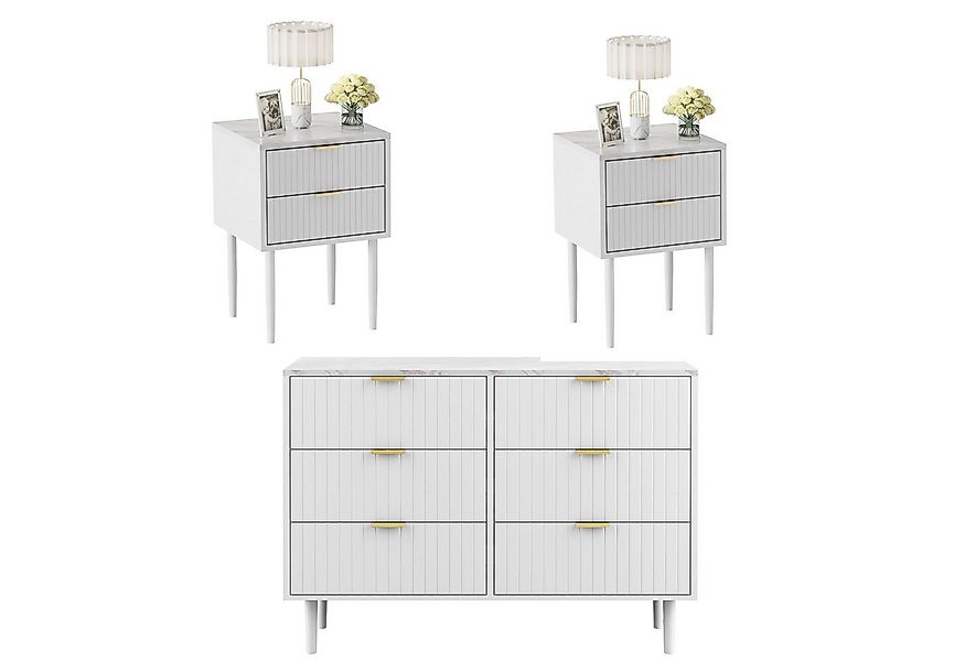 UEV Schlafzimmer-Set, 3er-Set Schlafzimmermöbel in Marmoroptik, (Kommode mi günstig online kaufen