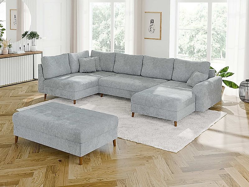 S-Style Möbel Wohnlandschaft Kristian mit Schlaffunktion, Hocker und Holzfü günstig online kaufen