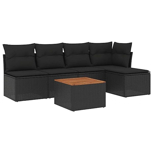 vidaXL 6-Tlg Garten-Sofagarnitur mit Kissen Schwarz Poly Rattan 3255929 günstig online kaufen