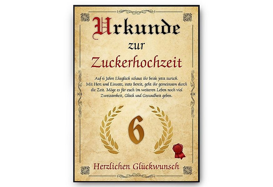 Tigerlino Poster Urkunde zum 6. Hochzeitstag Geschenk 6. Jahrestag Karte Eh günstig online kaufen