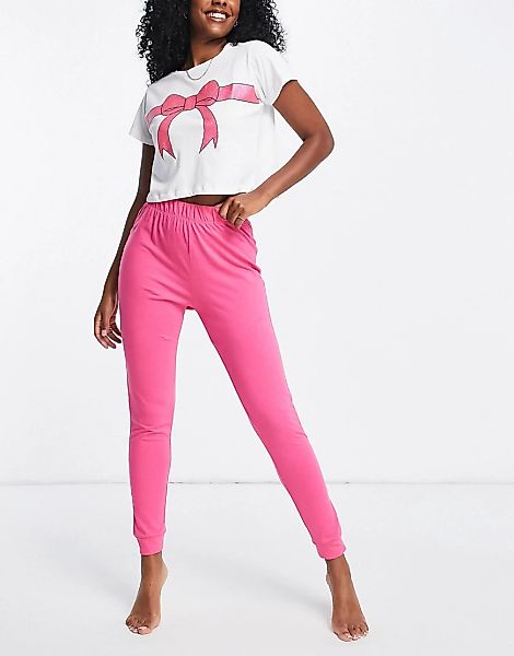 Brave Soul – Pyjama in Rosa und Weiß mit Geschenkband-Print günstig online kaufen
