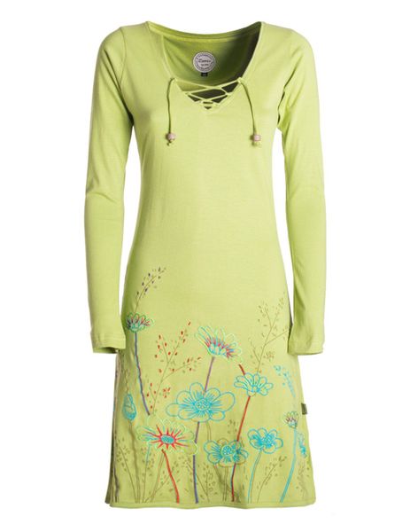 Vishes Tunikakleid Damen Langarm-Shirtkleid Tunika-Kleid Baumwollkleid günstig online kaufen