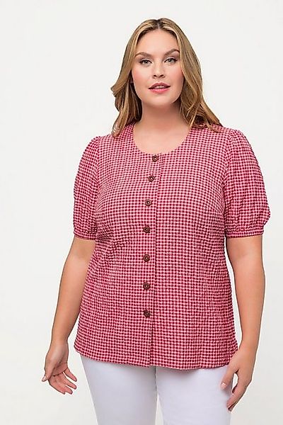 Ulla Popken Hemdbluse Bubblebluse Vichykaro Rundhals Halbarm günstig online kaufen