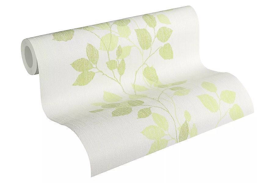 Bricoflor Blätter Tapete Weiß Grün Florale Vinyl Vliestapete mit Ranken in günstig online kaufen