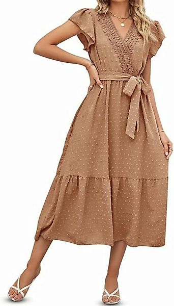 FIDDY Blusenkleid Kleider Damen Kleid mit Schlitz V Ausschnitt Langarm günstig online kaufen