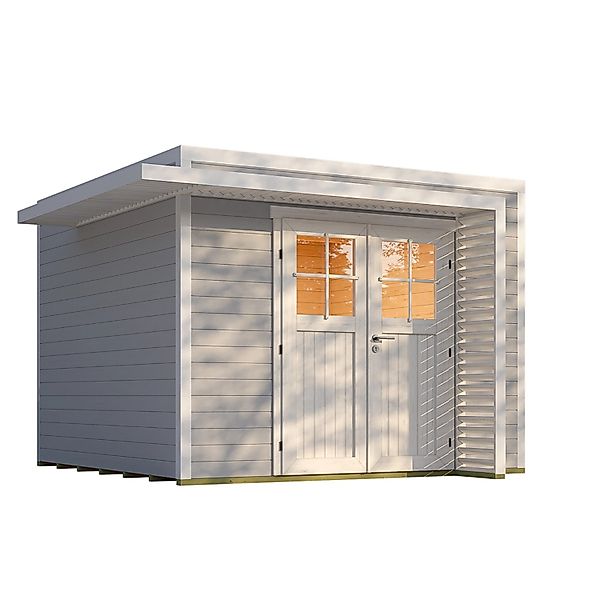 Weka Gartenhaus Amberley Doppeltür Grau-Weiß 300 cm x 300 cm günstig online kaufen