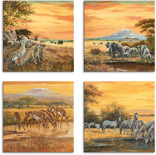 Artland Leinwandbild "Geparden Elefanten Zebras in der Steppe" Wildtiere 4 günstig online kaufen