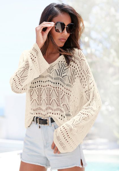 s.Oliver Strandpullover mit semi-transparentem Ajourmuster, sommerlicher St günstig online kaufen