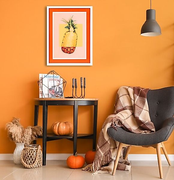 queence Bild mit Rahmen "Ananas, gelb, orange", (1 St.), Poster mit buntem günstig online kaufen