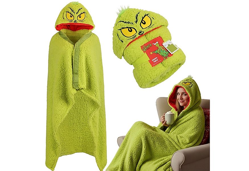 Sarcia.eu Tagesdecke Grinch grüne warme Sherpa-Kapuzendecke weihnachtlich 1 günstig online kaufen