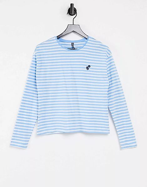 Pieces – Langärmliges Shirt in Blau gestreift günstig online kaufen