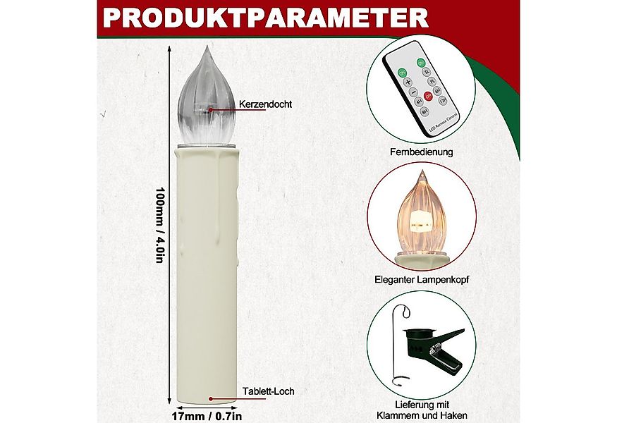 FIVMEN LED-Kerze Weihnachtskerzen mit Haken Kabellos Dimmbar Kerzen mit Fer günstig online kaufen