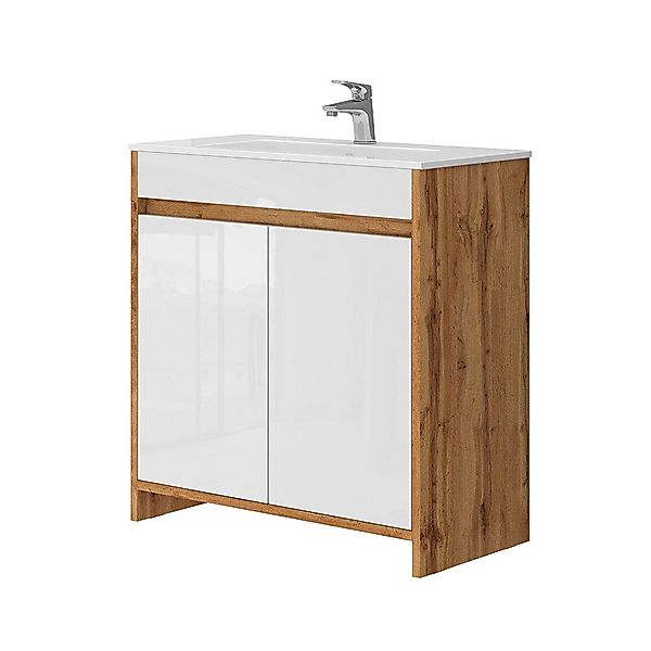 Vicco Badmöbel-Set Lemgo, Goldkraft Eiche/Weiß Hochglanz, günstig online kaufen