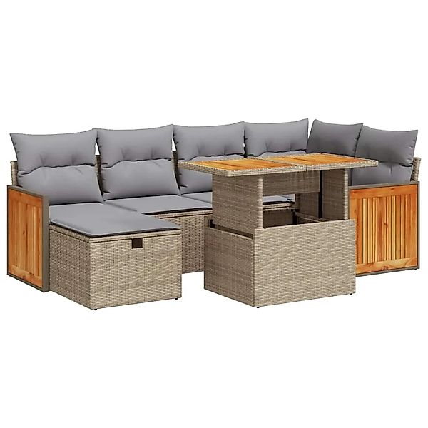 vidaXL 8-Tlg Garten-Sofagarnitur mit Kissen Beige Poly Rattan 3328158 günstig online kaufen
