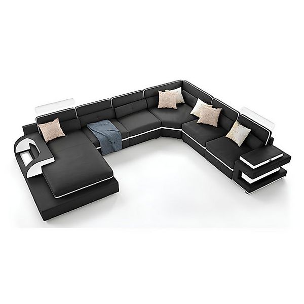 Xlmoebel Ecksofa Schwarze Ledercouch mit USB-Anschluss für Wohnzimmer - Eck günstig online kaufen