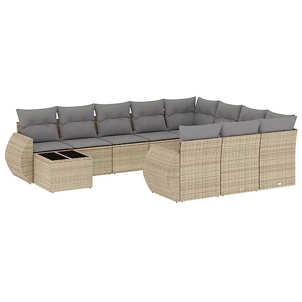 vidaXL 11-Tlg Garten-Sofagarnitur mit Kissen Beige Poly Rattan 3221928 günstig online kaufen