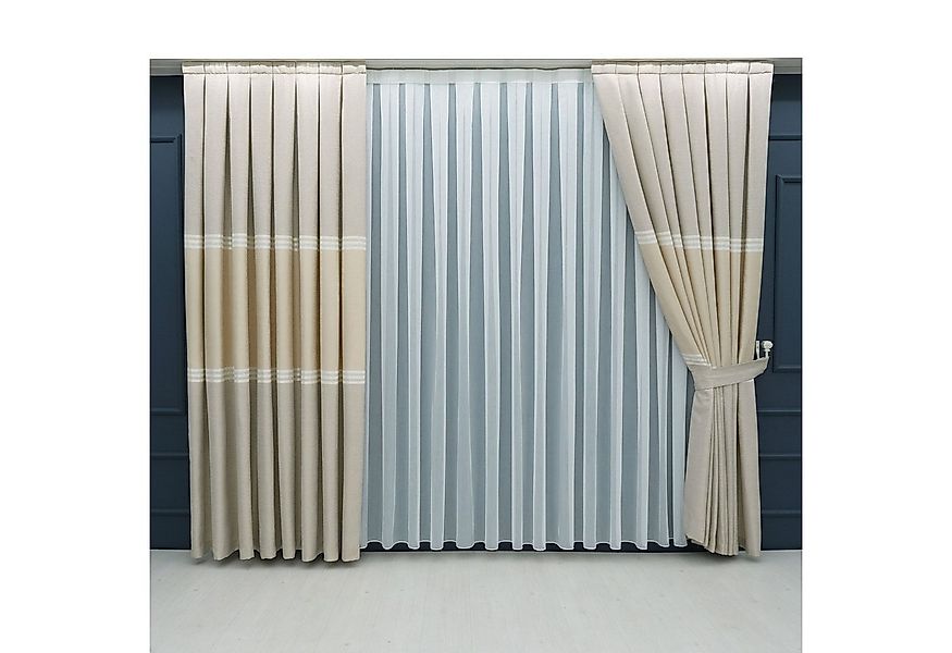Gardinen by Justyna Vorhang Komplett-Set Vorhang Beige – Falten mit Store ( günstig online kaufen