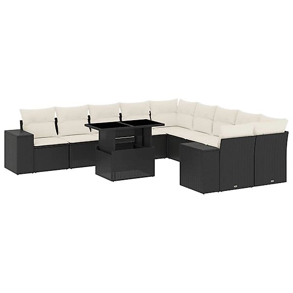 vidaXL 11-Tlg Garten-Sofagarnitur mit Kissen Schwarz Poly Rattan 3269426 günstig online kaufen