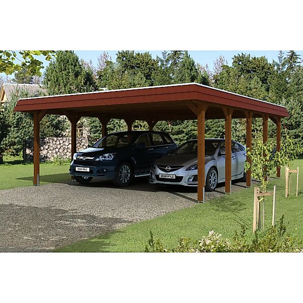 Skan Holz Doppelcarport Holz Nussbaum 585 cm x 741 cm günstig online kaufen