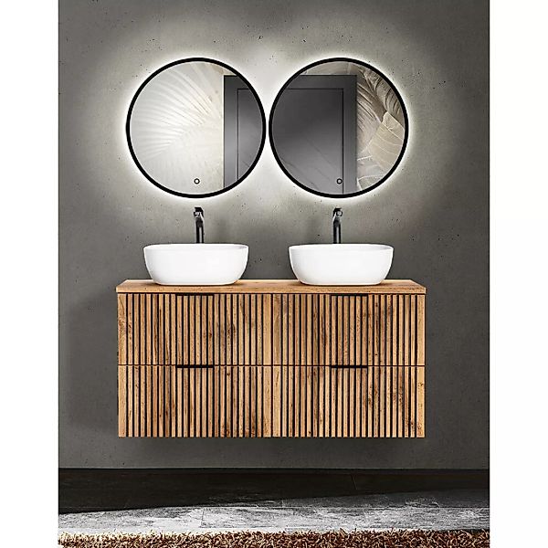 Badmöbel Set Doppelwaschtisch, 2 LED Spiegel mit Touch Bedienung XANTEN-56 günstig online kaufen