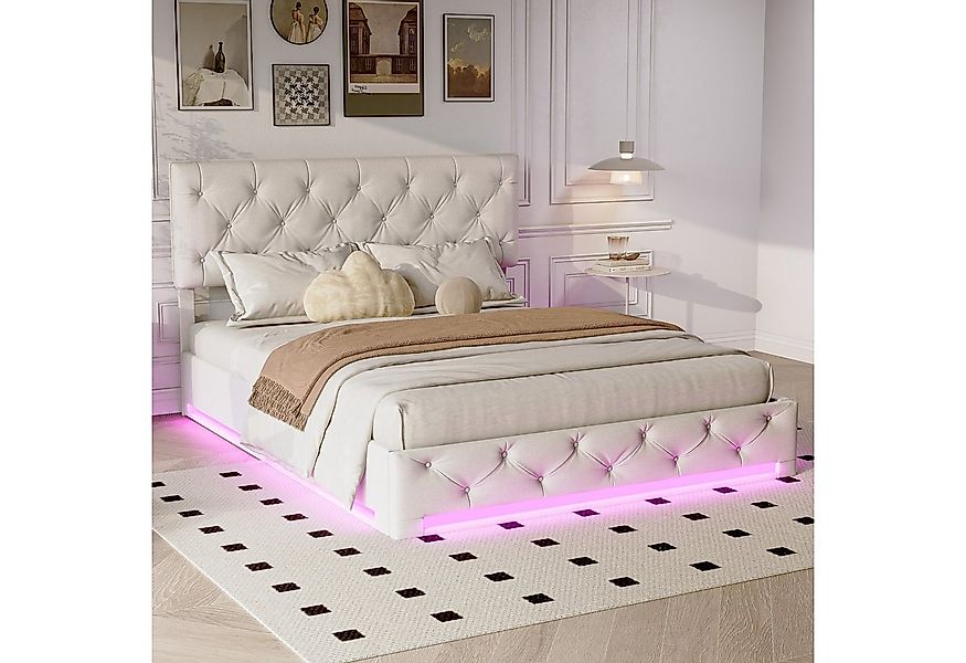 PXloue Polsterbett Polsterbett mit RGB LED-Beleuchtung und weichem Kopfteil günstig online kaufen
