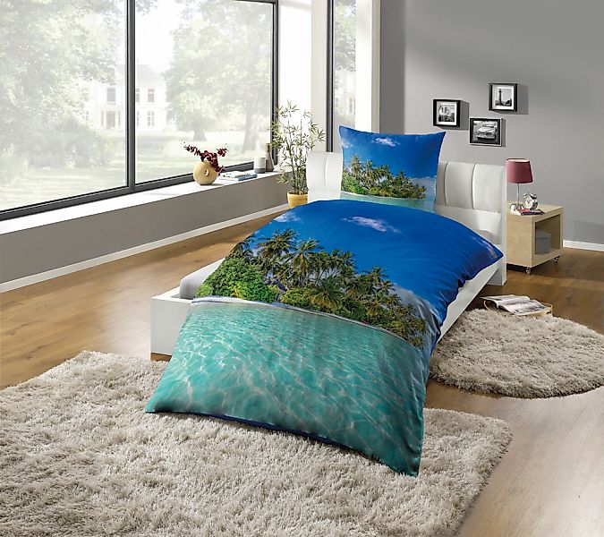 KiNZLER Bettwäsche "Fotodruck-Bettwäsche "Insel"" 2 Stk. tlg. Pflegeleicht günstig online kaufen