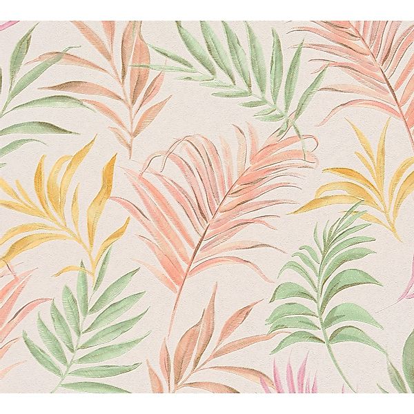 AS Creation Vliestapete Palmen 10,05 m x 0,53 m Rosa-Grün-Weiß FSC® günstig online kaufen