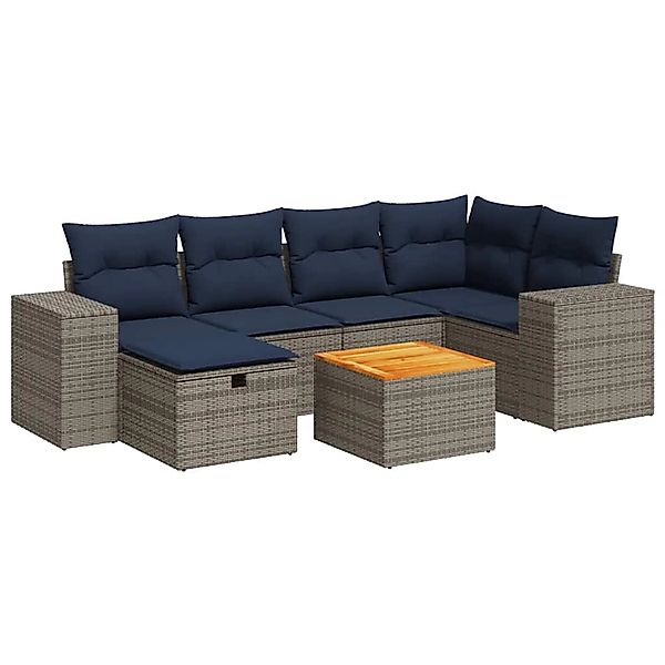 vidaXL 7-Tlg Garten-Sofagarnitur mit Kissen Grau Poly Rattan 3325876 günstig online kaufen