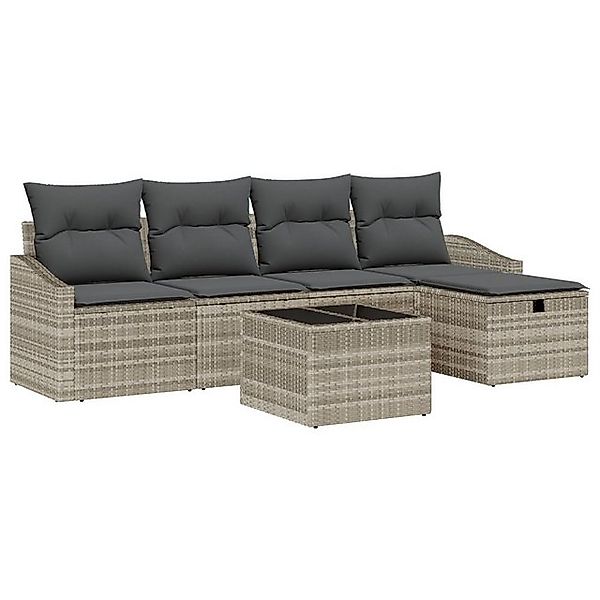 vidaXL Loungesofa 6-teiliges Garten Sofa Set mit Kissen in Hellgrau aus Pol günstig online kaufen
