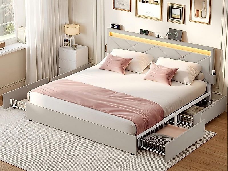 VASAGLE Polsterbett (160 x 200 cm, 4 Schubladen, verstellbares gepolstertes günstig online kaufen