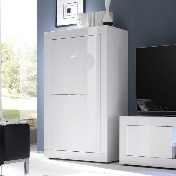 Wohnkombination in Hochglanz Weiß Wechsellicht Beleuchtung (dreiteilig) günstig online kaufen