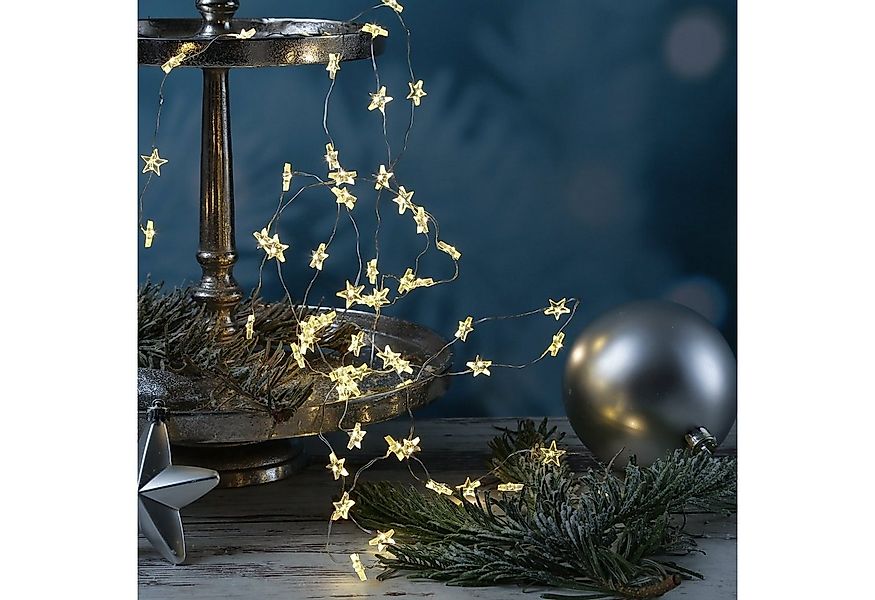 MARELIDA LED-Lichterkette Sterne 60 LED 2,95m Dekolichterkette Silberdraht günstig online kaufen
