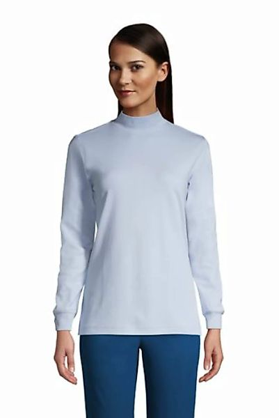Stehkragen-Shirt in Petite-Größe, Damen, Größe: M Petite, Blau, Baumwolle, günstig online kaufen