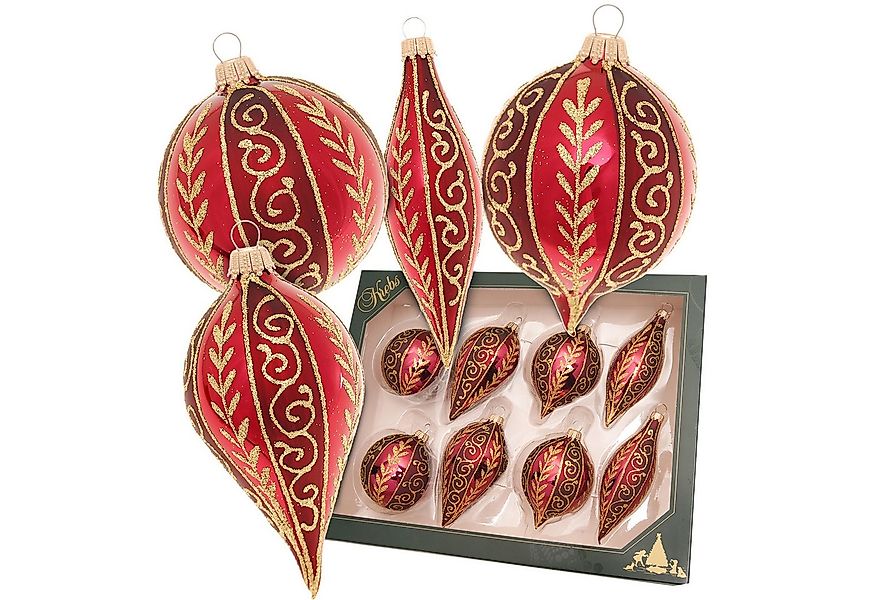 Krebs Glas Lauscha Weihnachtsbaumkugel 8er Set Sortiment mit Kugeln und Tro günstig online kaufen