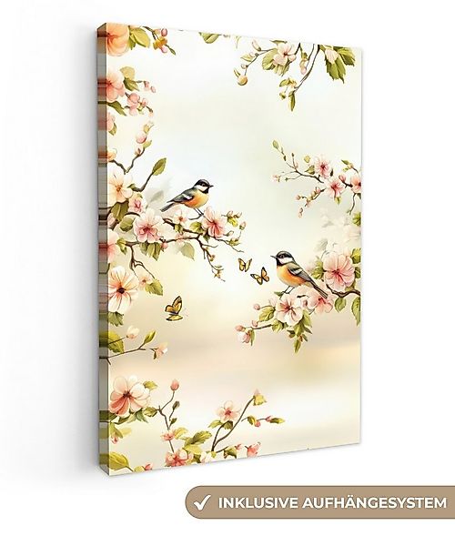 OneMillionCanvasses® Leinwandbild Äste - Blumen - Vögel - Rosa, Fotodruck ( günstig online kaufen