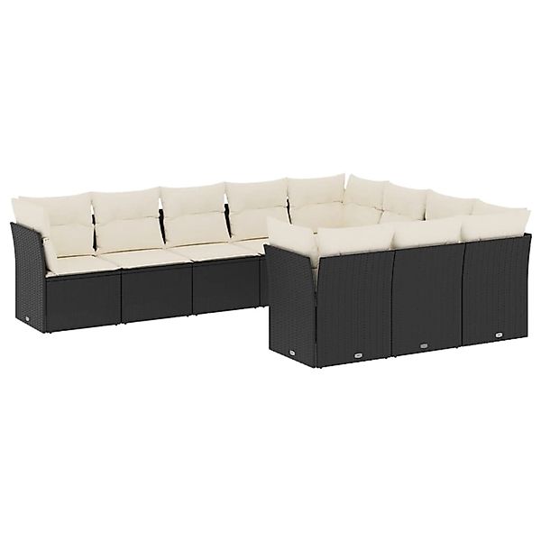 vidaXL 10-Tlg Garten-Sofagarnitur mit Kissen Schwarz Poly Rattan 3250055 günstig online kaufen