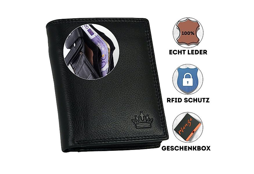 Manza Geldbörse Geldbörse Herren Schwarz mit RFID, Geheimfach und Geschenkb günstig online kaufen
