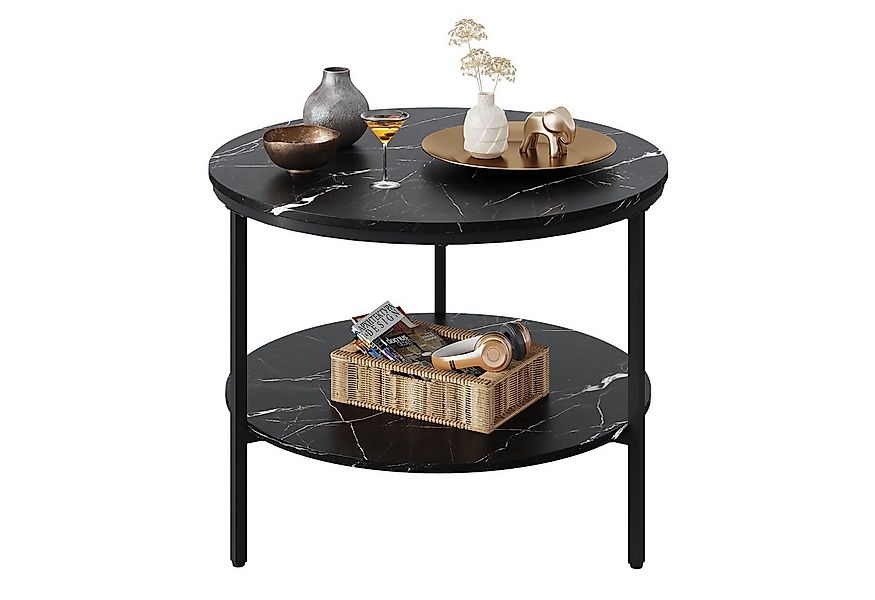 WLIVE Couchtisch Couchtisch rund mit 2 Ebenen, Beistelltisch Holz mit Metal günstig online kaufen