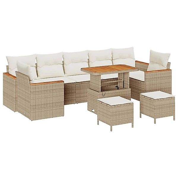 vidaXL Garten-Sofa-Set mit Kissen 10-Tlg Beige Poly Rattan 3363031 günstig online kaufen
