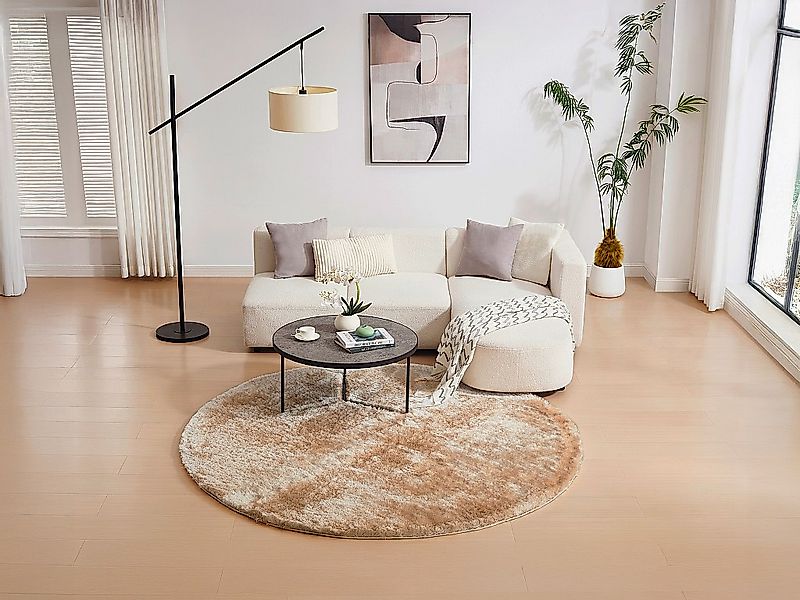 Runder Hochflorteppich ultraweich - D. 200 cm - Dunkelbeige - DOLCE günstig online kaufen