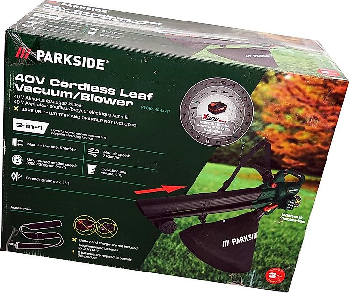 Parkside Akku-Laubsauger 40V Akku Laubsauger Laubbläser PLSBA 40 Laub Sauge günstig online kaufen