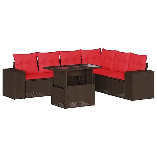 vidaXL 7-Tlg Gartensofa-Set mit Kissen Braun Polyrattan 3269194 günstig online kaufen