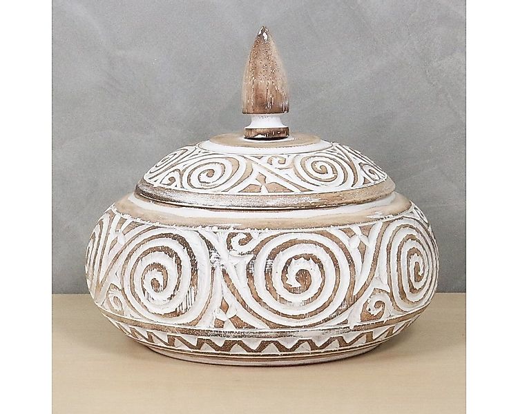 Oriental Galerie Aufbewahrungsbox Weiße Schale mit Deckel Schnitzerei natur günstig online kaufen