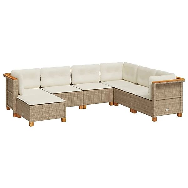 vidaXL 7-Tlg Garten-Sofagarnitur mit Kissen Beige Poly Rattan 3261937 günstig online kaufen