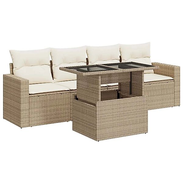 vidaXL 5-Tlg Garten-Sofagarnitur mit Kissen Beige Poly Rattan 3326239 günstig online kaufen